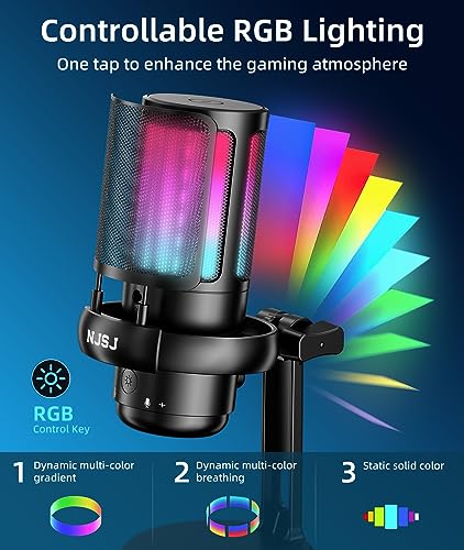 NJSJ RGB USB Gaming Microphone with Mute Tap