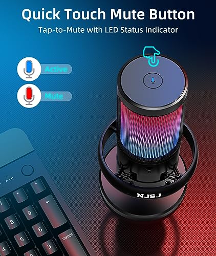 NJSJ RGB USB Gaming Microphone with Mute Tap