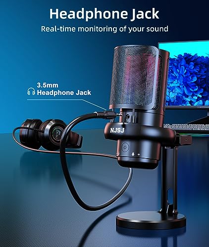 NJSJ RGB USB Gaming Microphone with Mute Tap