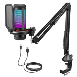 TONOR Adjustable RGB USB Gaming Microphone with Boom Arm
