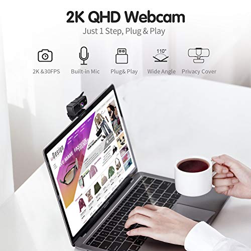 Hiievpu 2K USB Webcam with Microphone for Gaming