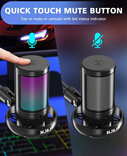 NJSJ RGB Gaming USB Microphone with Mute Button