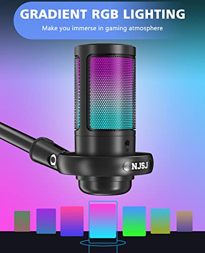 NJSJ RGB Gaming USB Microphone with Mute Button