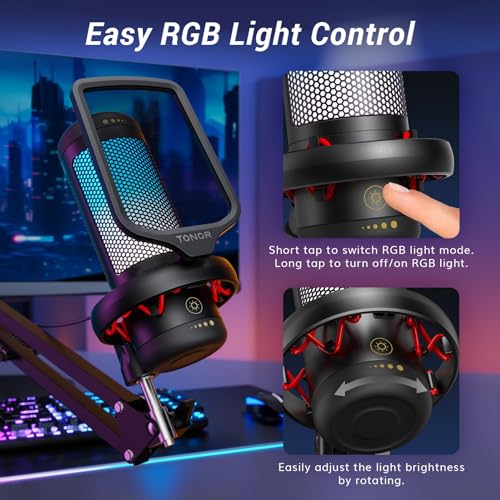 TONOR Adjustable RGB USB Gaming Microphone with Boom Arm