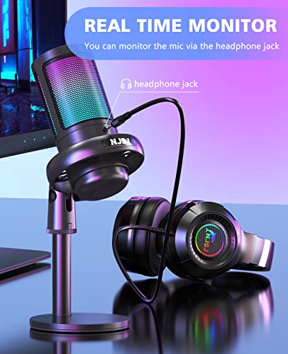 NJSJ RGB Gaming USB Microphone with Mute Button