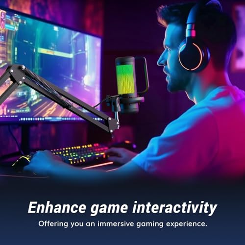 TONOR Adjustable RGB USB Gaming Microphone with Boom Arm