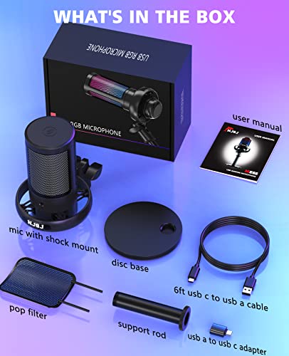 NJSJ RGB Gaming USB Microphone with Mute Button