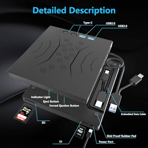 Portable 7-in-1 USB/CD/DVD Drive for Laptops