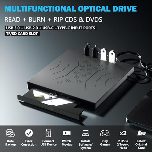 Portable 7-in-1 USB/CD/DVD Drive for Laptops