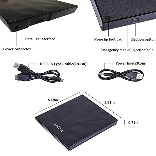 Antika Portable USB 3.0 CD/DVD Drive for Laptops