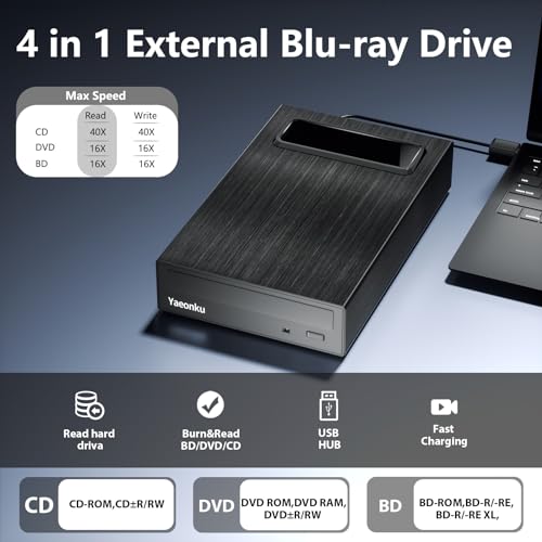 Yaeonku 4-in-1 USB-C Blu-ray Drive & Hub