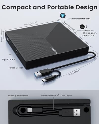 Portable USB 3.0 CD/DVD Drive for Laptops