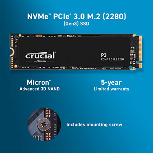 Crucial P3 500GB NVMe M.2 SSD - 3500MB/s