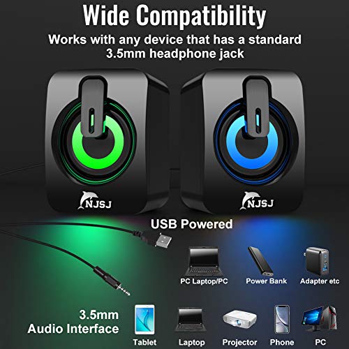 RGB Gaming Laptop Speakers with 3.5mm AUX Input