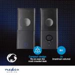 NEDIS 18W Gaming Speakers 2.0 for PC/Laptops, USB/3.5mm - Black