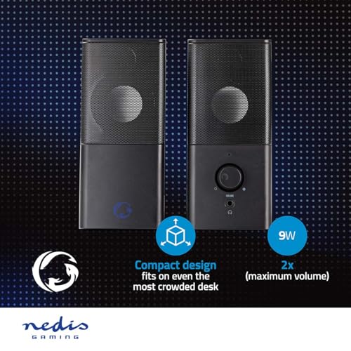 NEDIS 18W Gaming Speakers 2.0 for PC/Laptops, USB/3.5mm - Black