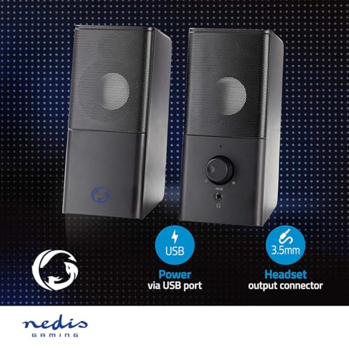 NEDIS 18W Gaming Speakers 2.0 for PC/Laptops, USB/3.5mm - Black