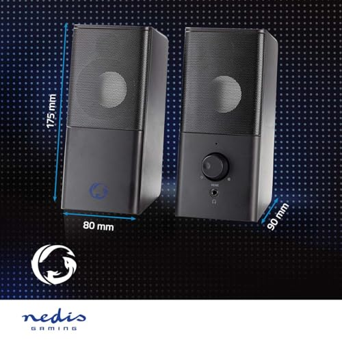 NEDIS 18W Gaming Speakers 2.0 for PC/Laptops, USB/3.5mm - Black