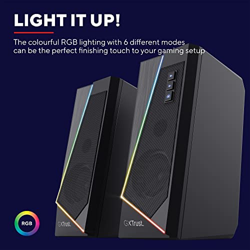 Trust Gaming GXT 609 Zoxa 2.0 PC Speakers, RGB Illuminated, USB Powered - Black
