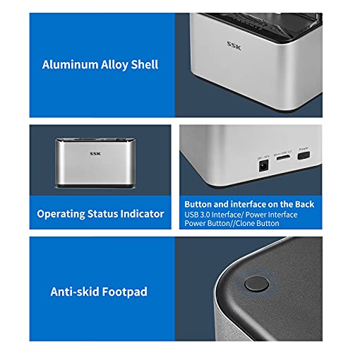 SSK Aluminum Dual Bay HDD Docking Station, USB 3.0