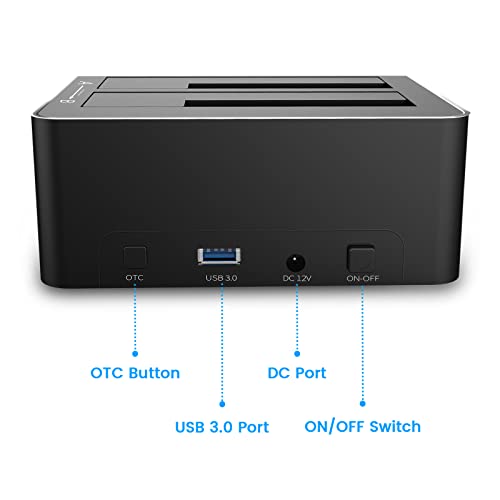 Aluminum Dual Bay SATA Hard Drive Dock, 2x16TB