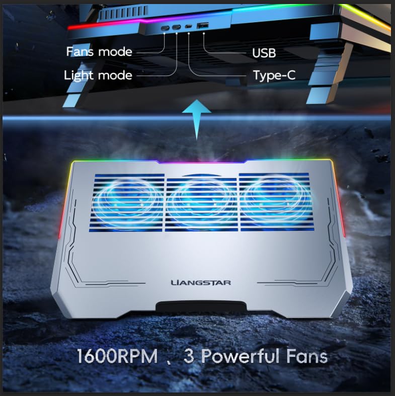 LIANGSTAR Gaming Laptop Cooling Pad 12-17.3 Inch, RGB