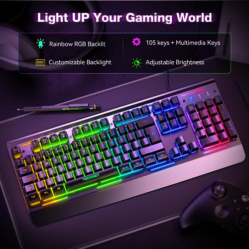 TECKNET RGB Gaming Keyboard with 15-Zone RGB Illumination