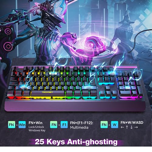 TECKNET RGB Gaming Keyboard with 15-Zone RGB Illumination