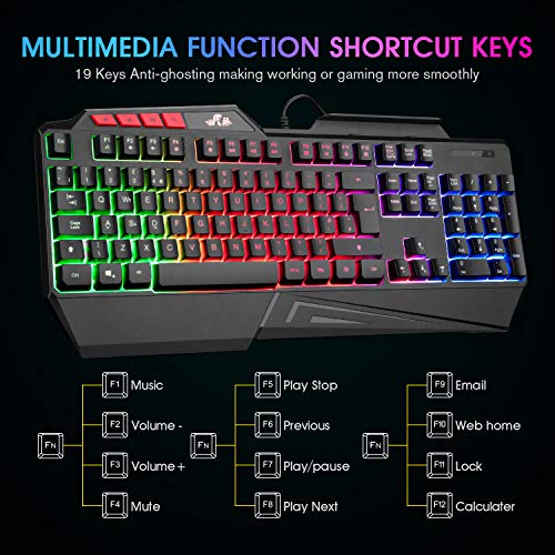 Rii RK202 Gaming Keyboard with LED Rainbow Backlight