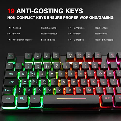 Rii RK100 Plus Rainbow LED Backlit Gaming Keyboard