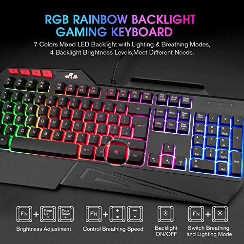 Rii RK202 Gaming Keyboard with LED Rainbow Backlight