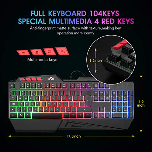 Rii RK202 Gaming Keyboard with LED Rainbow Backlight