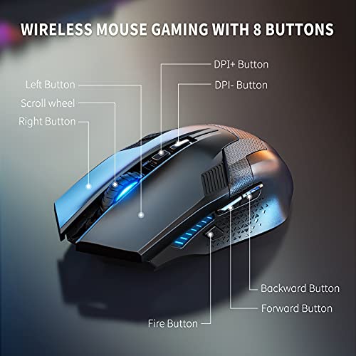 TECKNET Wireless Gaming Mouse with 8 Buttons, 4800DPI
