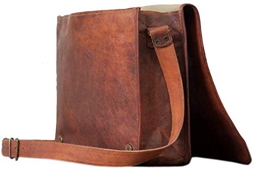 Ajuny Vintage Leather Brown Laptop Messenger Bag