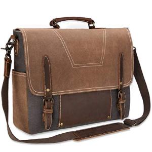 Waterproof Leather Laptop Shoulder Bag - Brown