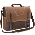 Waterproof Leather Laptop Shoulder Bag - Brown