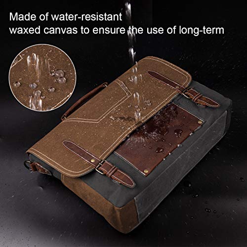 Waterproof Leather Laptop Shoulder Bag - Brown