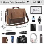 Waterproof Leather Laptop Shoulder Bag - Brown