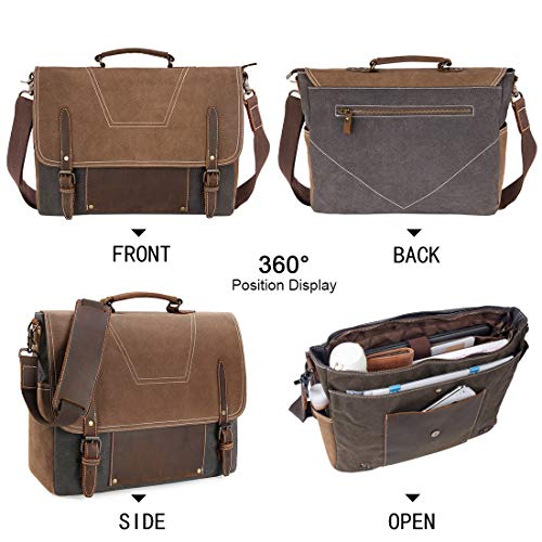 Waterproof Leather Laptop Shoulder Bag - Brown