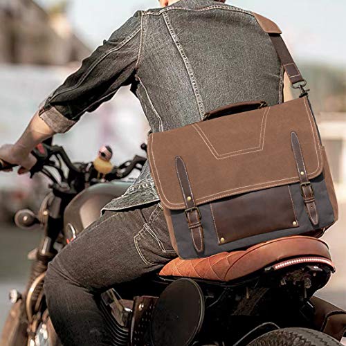 Waterproof Leather Laptop Shoulder Bag - Brown