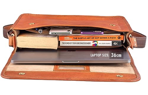 Vintage Brown Leather Gaming Laptop Messenger Bag