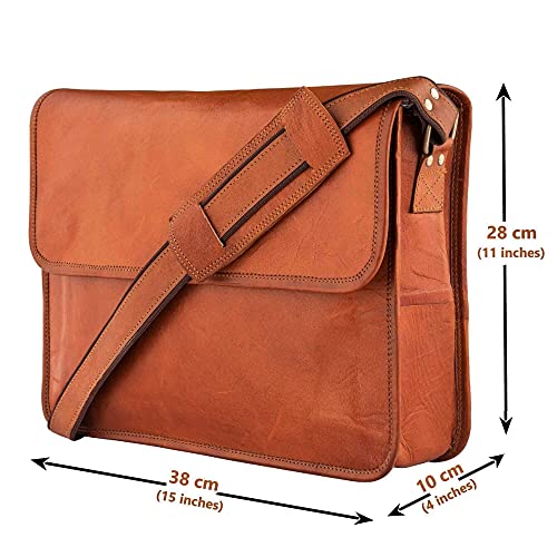 Vintage Brown Leather Gaming Laptop Messenger Bag