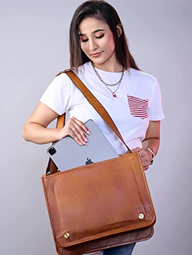 Vintage Brown Leather Gaming Laptop Messenger Bag
