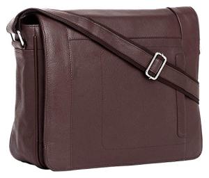 Genuine Leather Crossover Shoulder Laptop Bag - Brown