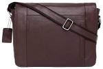Genuine Leather Crossover Shoulder Laptop Bag - Brown
