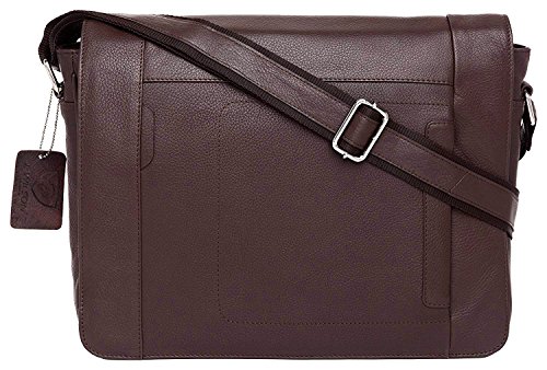 Genuine Leather Crossover Shoulder Laptop Bag - Brown