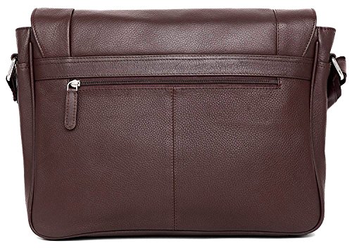 Genuine Leather Crossover Shoulder Laptop Bag - Brown