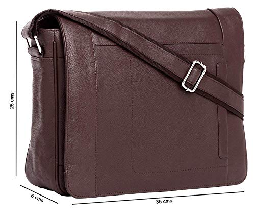 Genuine Leather Crossover Shoulder Laptop Bag - Brown