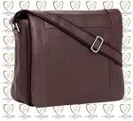 Genuine Leather Crossover Shoulder Laptop Bag - Brown