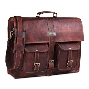 18" Vintage Leather Laptop Messenger Bag for Gaming